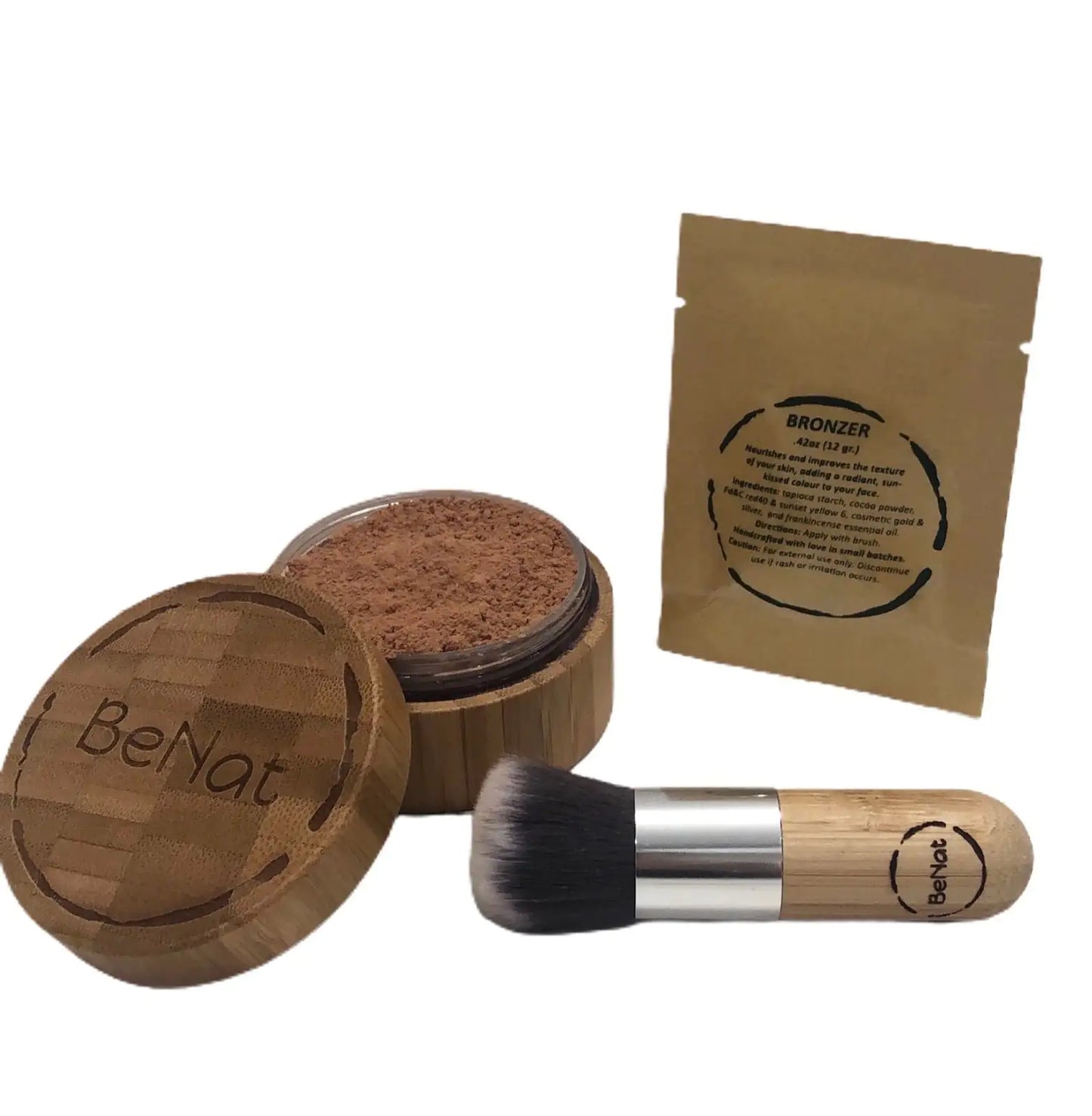 Bronzer Loose Powder Set – Refillable Bamboo Case, 0.4 oz Refill & Kabuki Brush