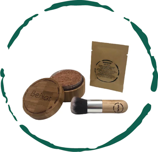 Bronzer Loose Powder Set – Refillable Bamboo Case, 0.4 oz Refill & Kabuki Brush