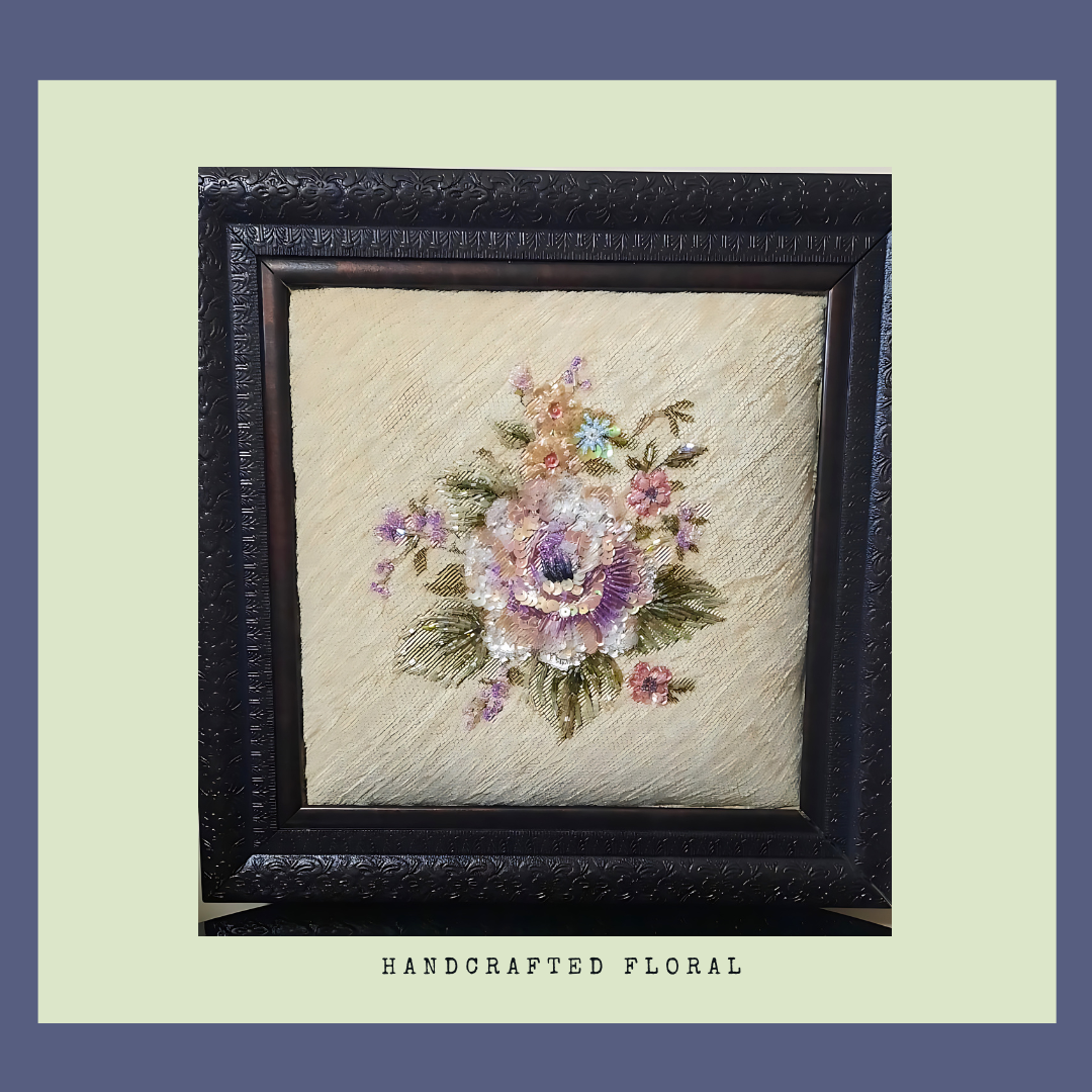 Handcrafted Floral Beaded Embroidery Art – 32 x 32 cm