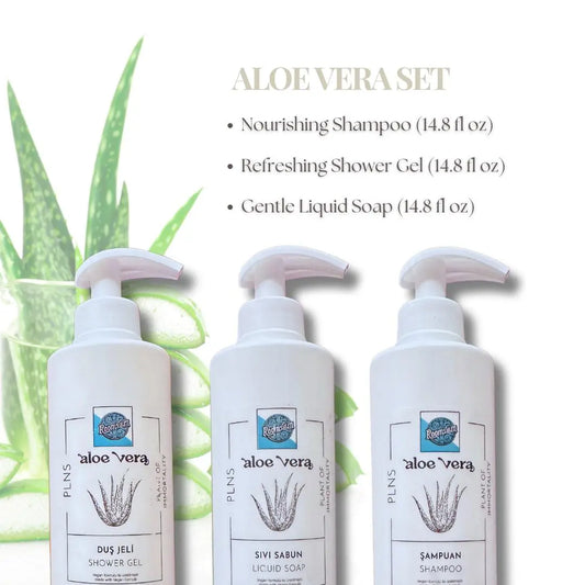 Roomsium Aloe Vera Set - Vegan & Sustainable Shower Gel, Liquid Soap, and Shampoo (3-Pack, 440ml) Roomsium