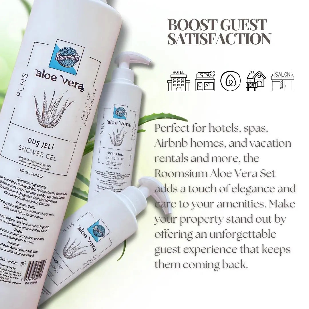 Roomsium Aloe Vera Set - Vegan & Sustainable Shower Gel, Liquid Soap, and Shampoo (3-Pack, 440ml) Roomsium