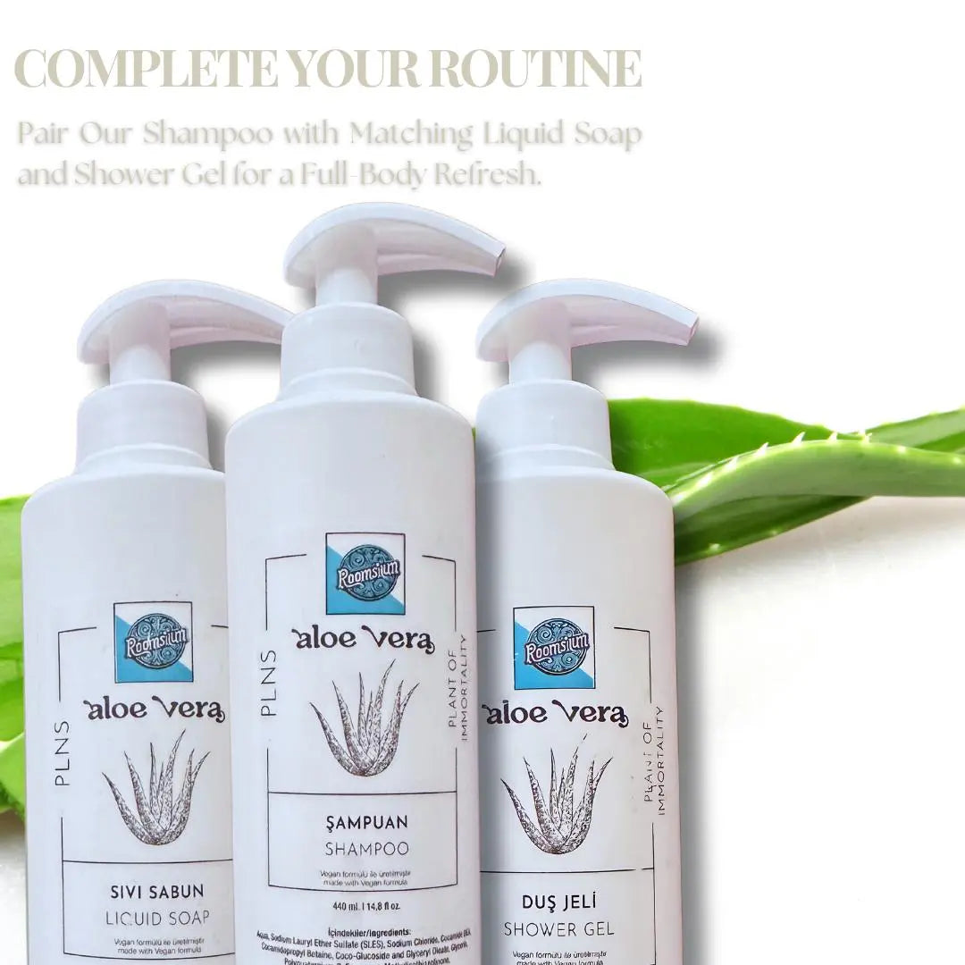 Roomsium Aloe Vera Shampoo - 14.8 Fl Oz, Vegan, Paraben-Free, Cruelty-Free, Hydrating Shampoo - Refillable Dispenser with Wall Mount Kit Roomsium