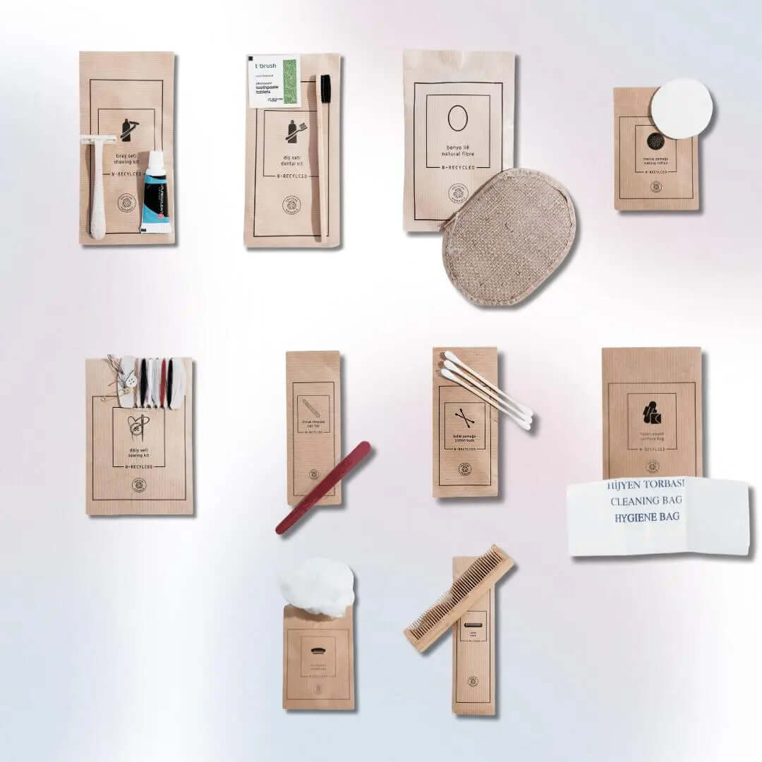 Roomsium Eco-Friendly Travel Toiletries Set | 10 Personal Care Essentials | Sustainable, Recyclable Packaging | Perfect for Travel, Airbnb, and Hotels Roomsium