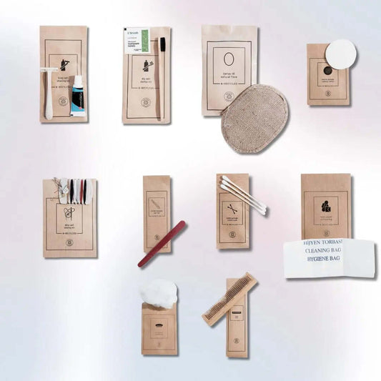 Roomsium Eco-Friendly Travel Toiletries Set | 10 Personal Care Essentials | Sustainable, Recyclable Packaging | Perfect for Travel, Airbnb, and Hotels Roomsium