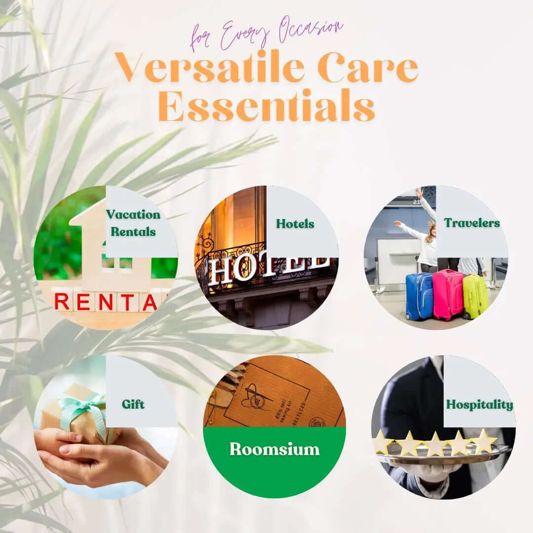 Roomsium Eco-Friendly Travel Toiletries Set | 10 Personal Care Essentials | Sustainable, Recyclable Packaging | Perfect for Travel, Airbnb, and Hotels Roomsium