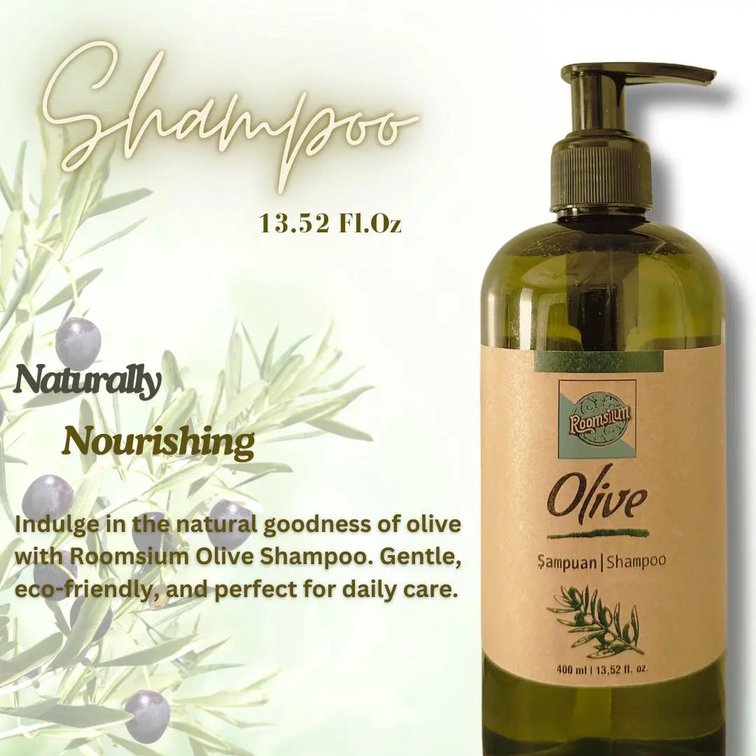 Roomsium Olive Shampoo & Shower Gel Set – 13.52 fl oz | High-Quality, Eco-Friendly, Refillable Dispensers with Wall-Mounting Brackets & 3M Adhesive Strips Roomsium