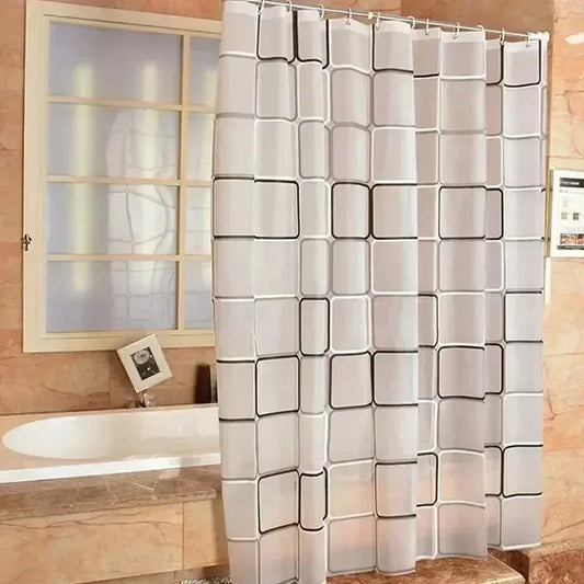 Waterproof Geometric Plaid Shower Curtain – Translucent Modern Bathroom Decor - Roomsium