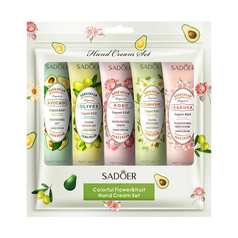 SADOER 5-Piece Fruit Fragrance Hand Cream Set – Moisturizing & Anti-Dry Hand Lotion Collection - Roomsium