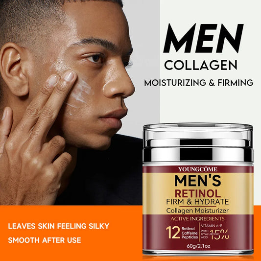 Youngcome Men's Retinol Moisturizer with a man applying cream to his face.