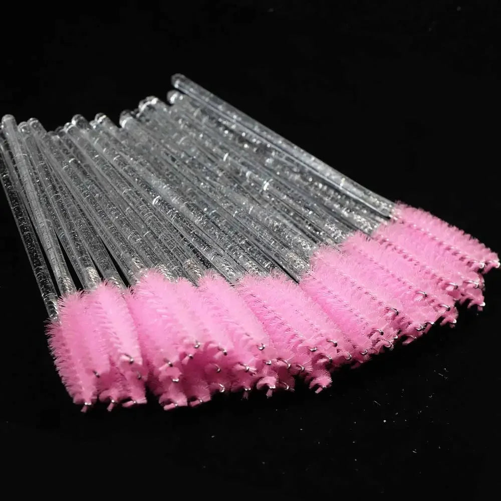 50PCS Disposable Eyelash & Eyebrow Brushes with Crystal Handle