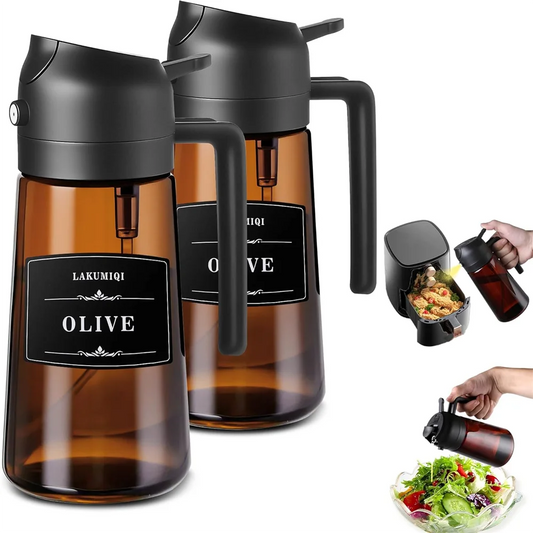 2-in-1 Glass Oil Dispenser & Sprayer – 16oz Olive Oil Bottle