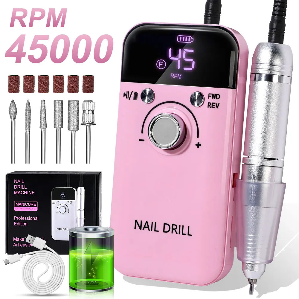 45000 RPM Rechargeable Nail Drill – Electric Manicure Machine