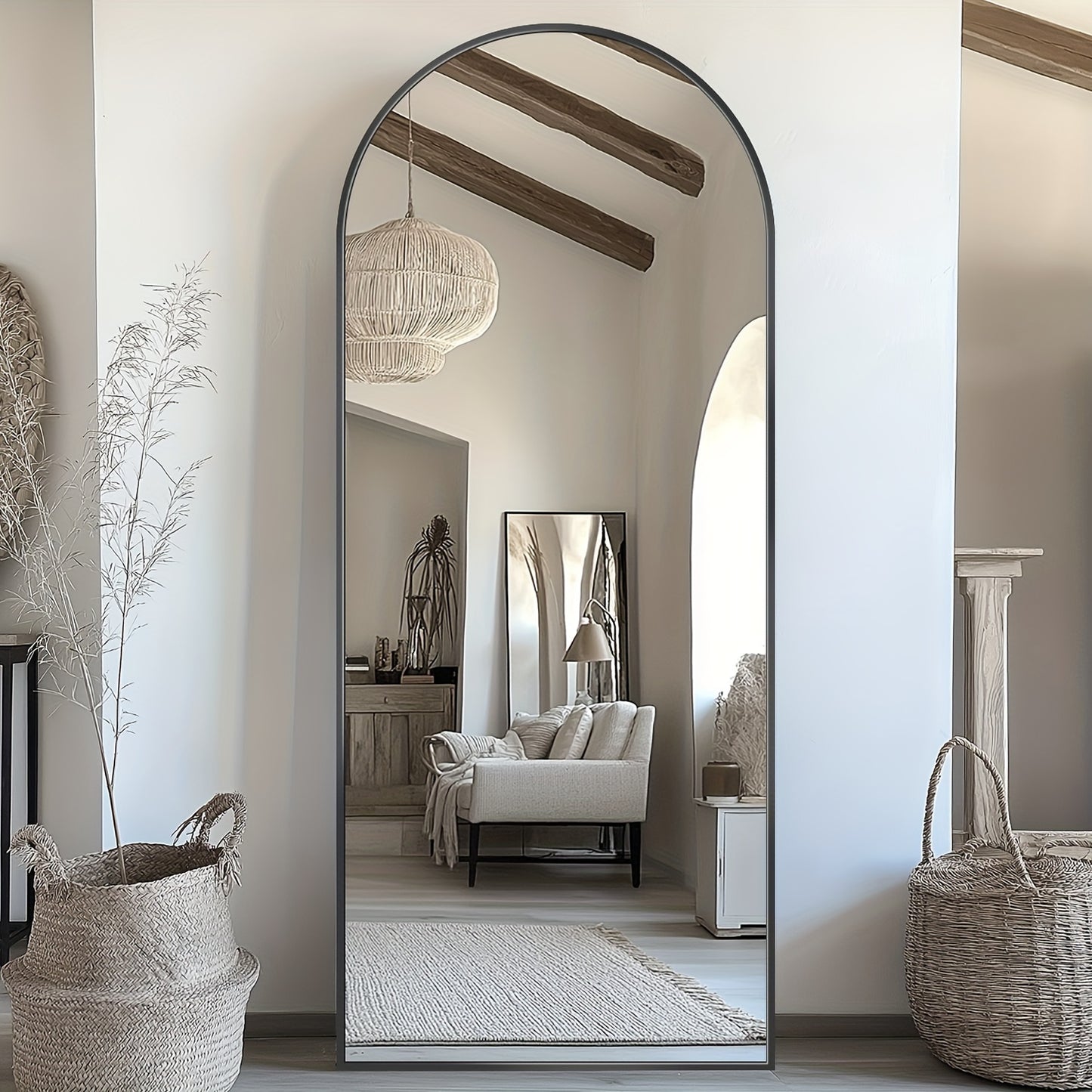 Arched Full-Length Floor Mirror with Stand – 58×19 Inch