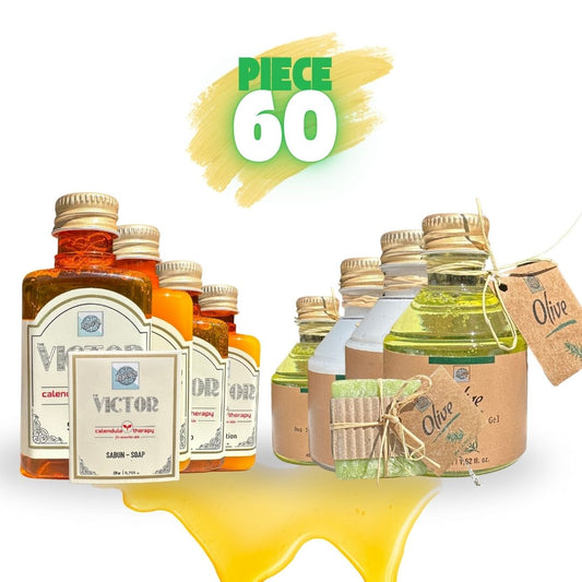 Collection of bottles with labels on a white background, featuring 'Victor' and 'Olive' brands.
