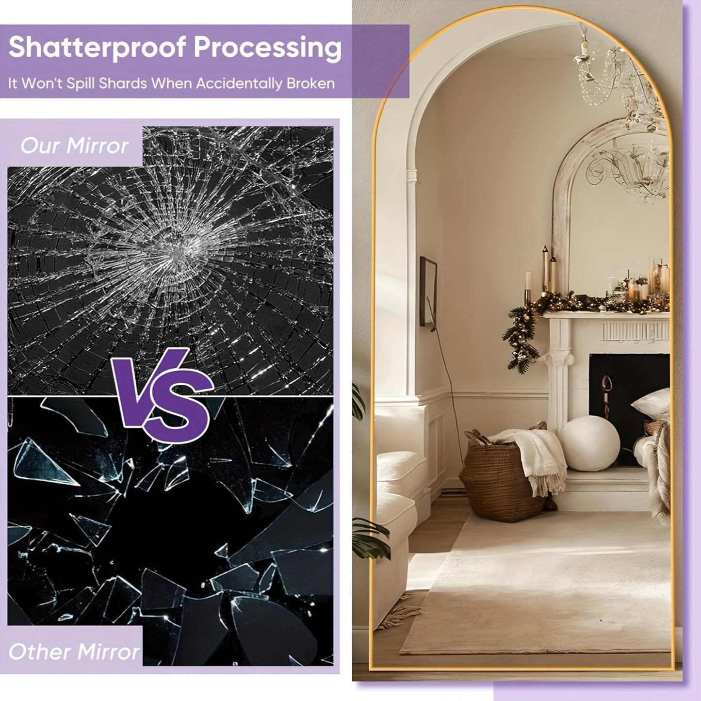 Arched Full-Length Floor Mirror with Stand – 58×19 Inch