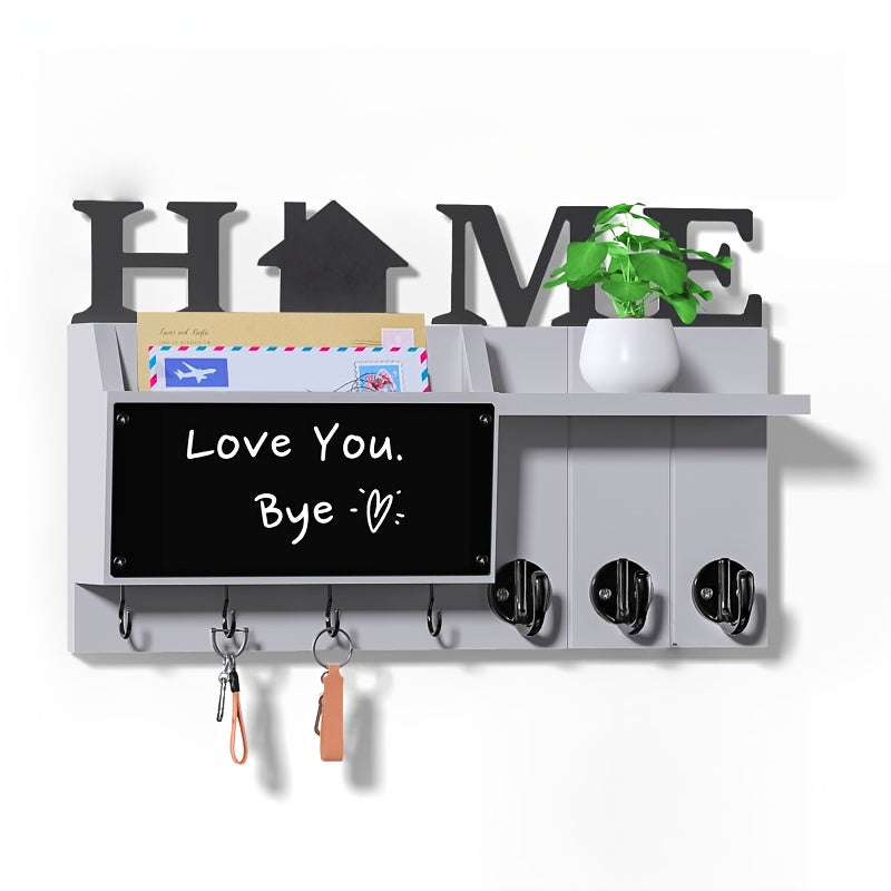Wall Keychain Organizer with Chalkboard & 7 Hooks β Rustic Mail Rack & Shelf