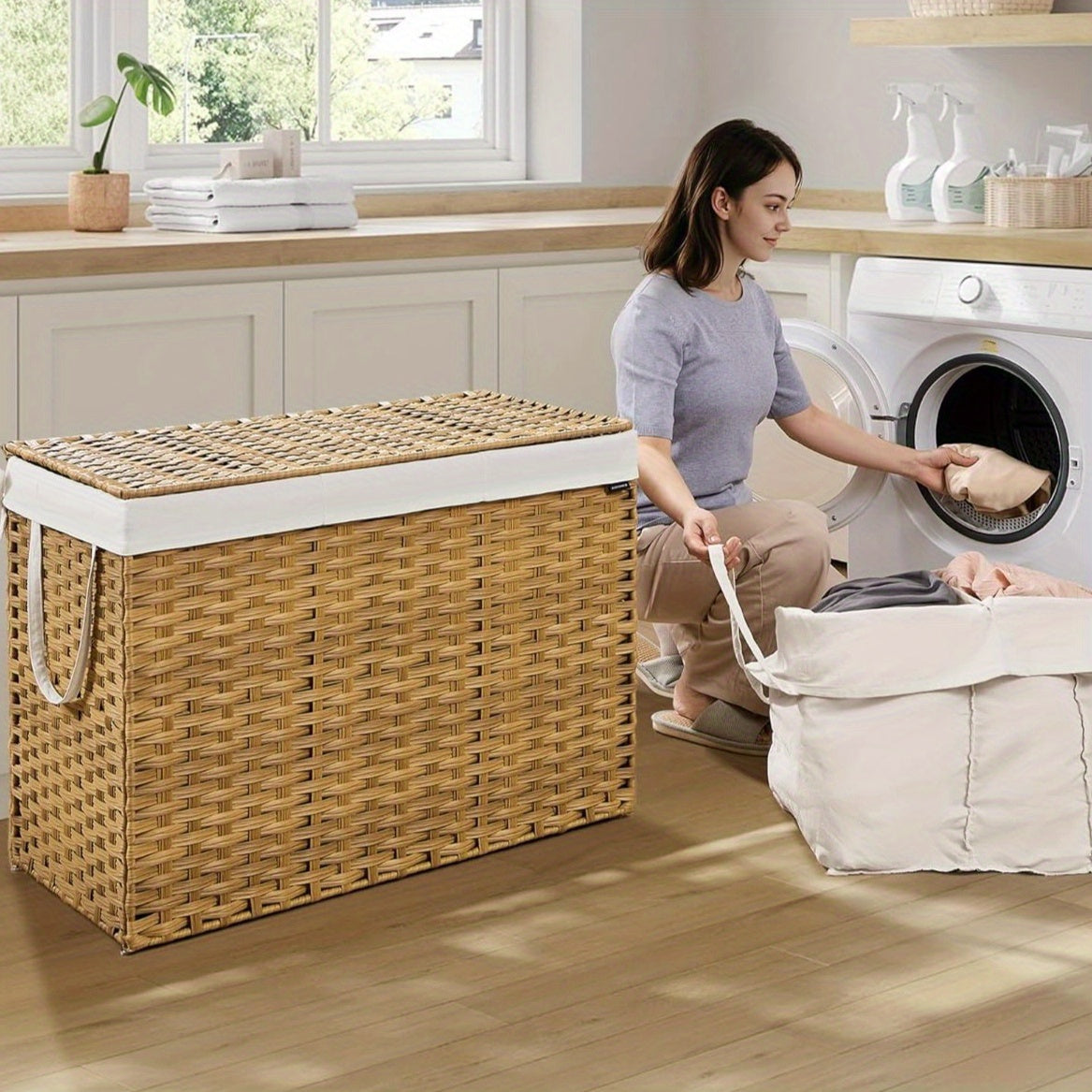 Foldable Laundry Hamper with Lid β 52.8 Gallon (200 L) Synthetic Rattan Clothes Basket