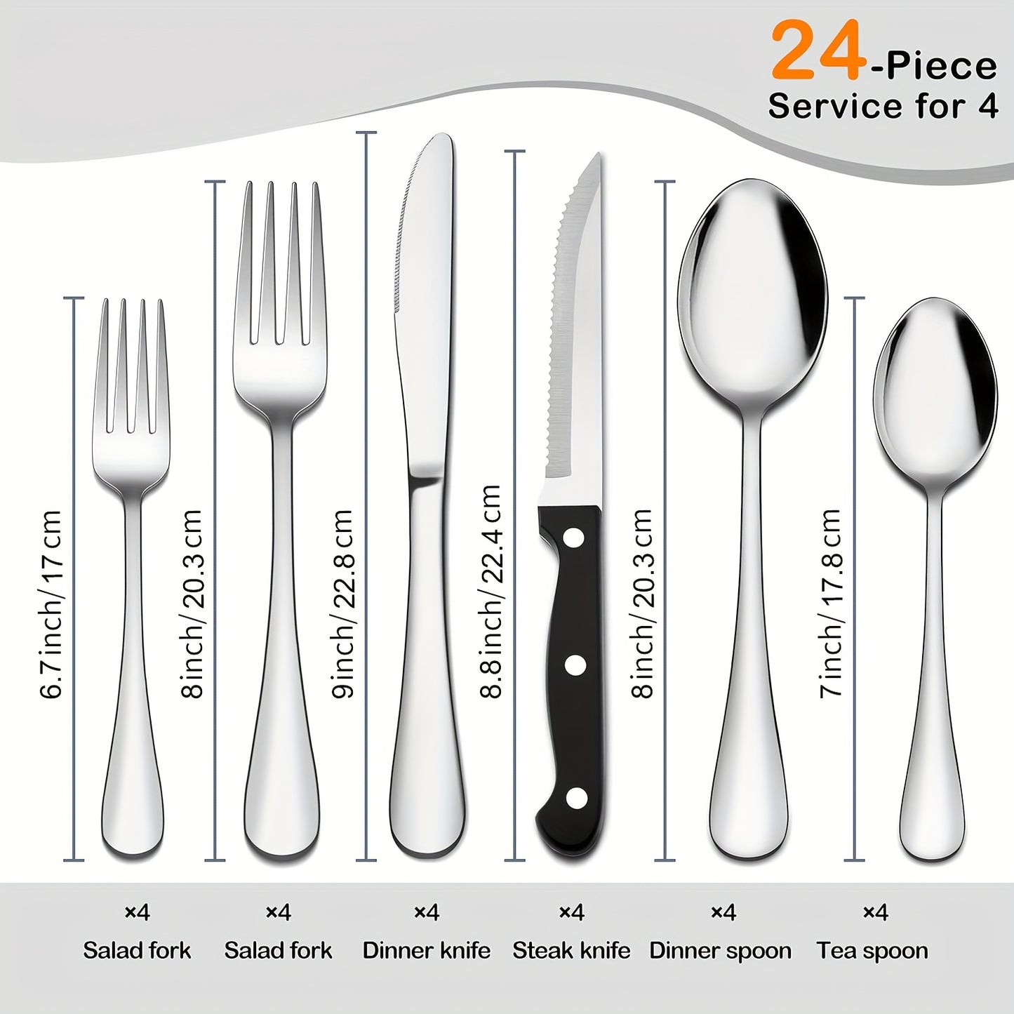 24/48-Piece Stainless Steel Silverware Set with Steak Knives – Mirror-Polished Tableware