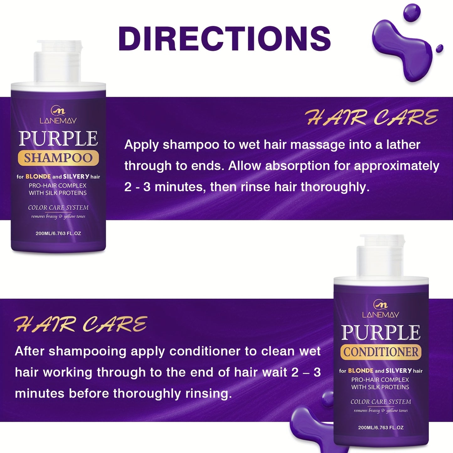 lanemay Purple Shampoo & Conditioner Set β For Blonde & Silver Hair
