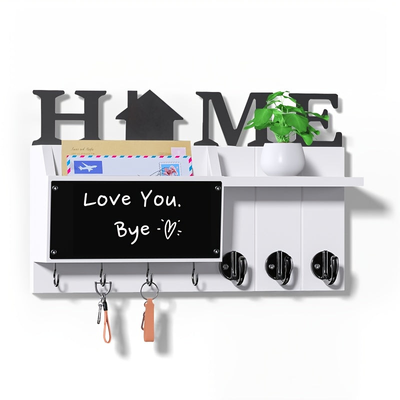 Wall Keychain Organizer with Chalkboard & 7 Hooks β Rustic Mail Rack & Shelf