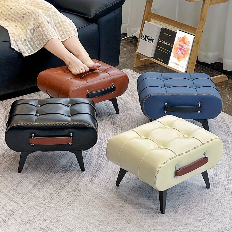 High-Quality Oil Wax Leather Low Stool â Padded Footstool & Accent Bench