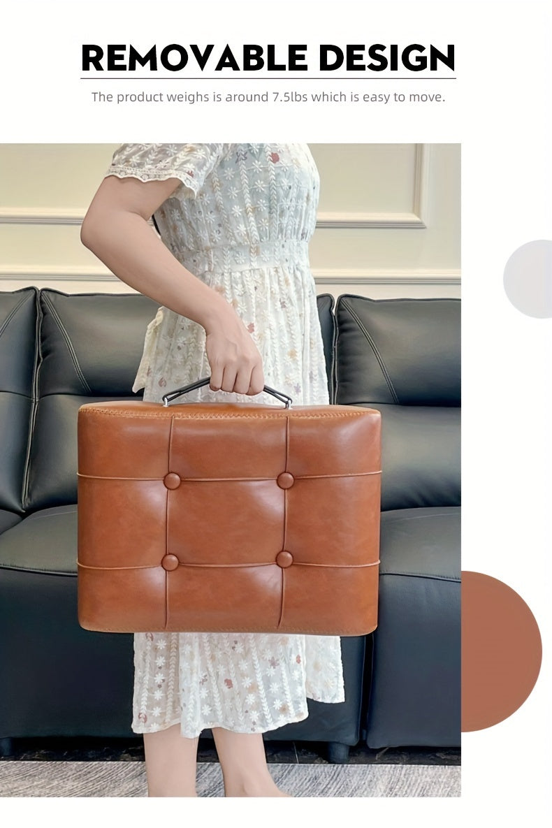 High-Quality Oil Wax Leather Low Stool â Padded Footstool & Accent Bench