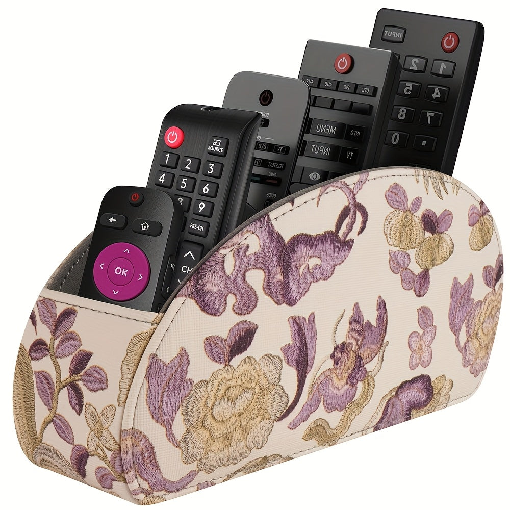 5-Compartment Remote Control Holder – Faux Leather Desk Organizer for TV & Media Remotes