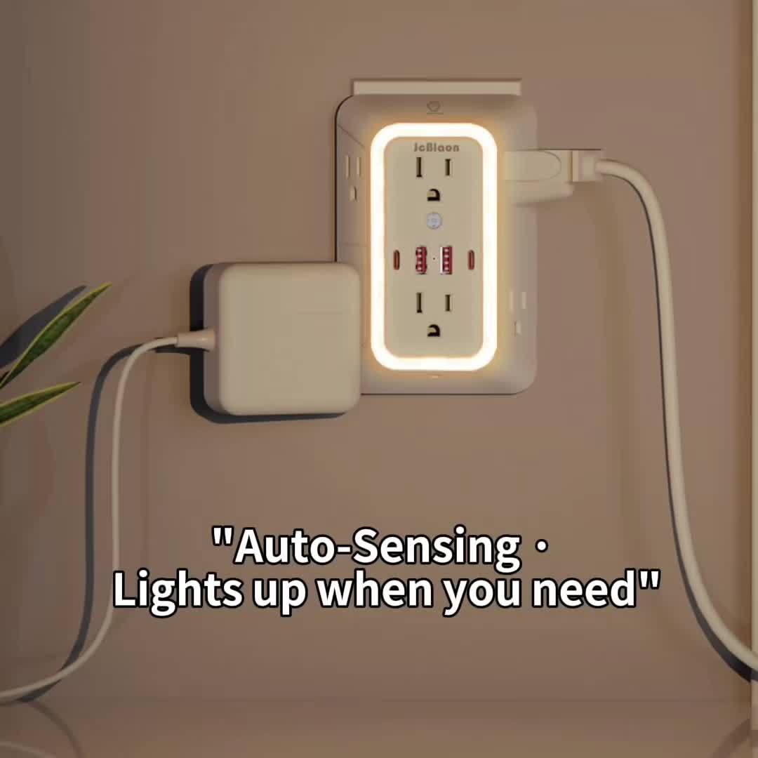 10-in-1 USB Wall Charger Surge Protector with Night Light
