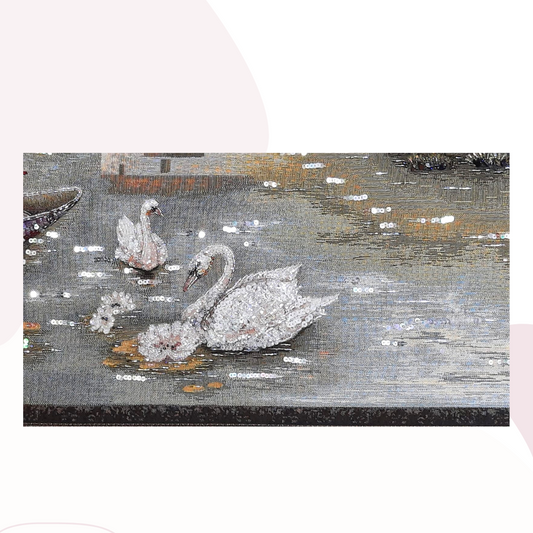 Handcrafted Beaded Swan Lake Canvas Art – 65 x 118 cm