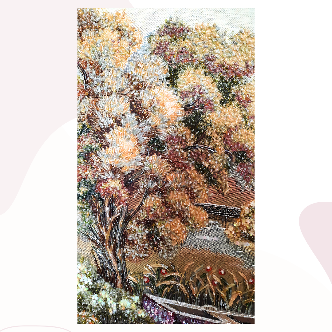 Handcrafted Beaded Swan Lake Canvas Art – 65 x 118 cm