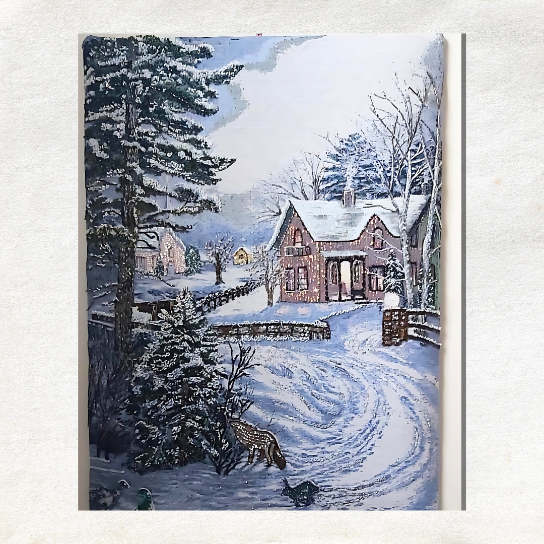 Handcrafted Beaded Winter Scene Canvas Art - 88 x 61 cm