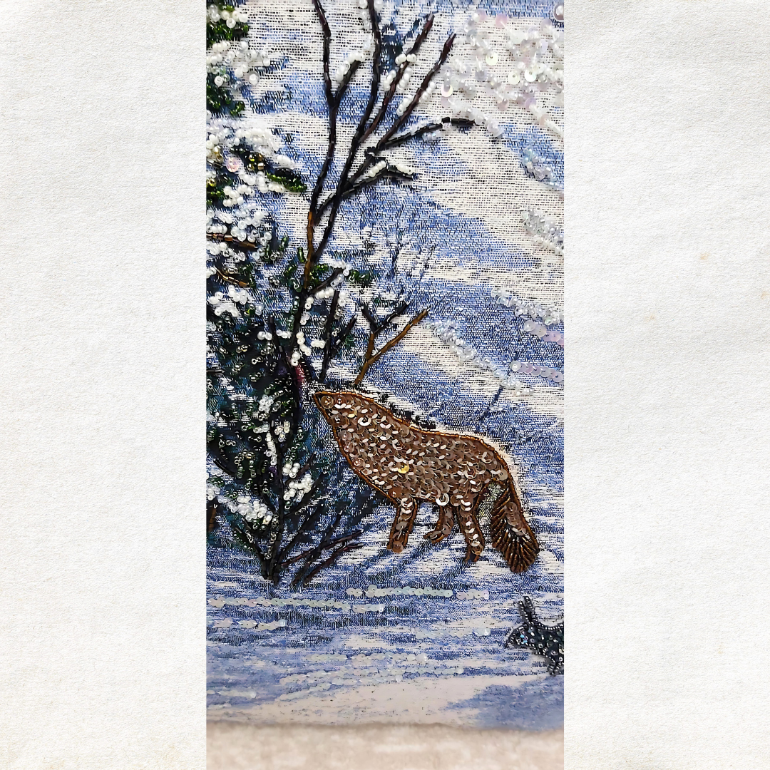 Handcrafted Beaded Winter Scene Canvas Art - 88 x 61 cm