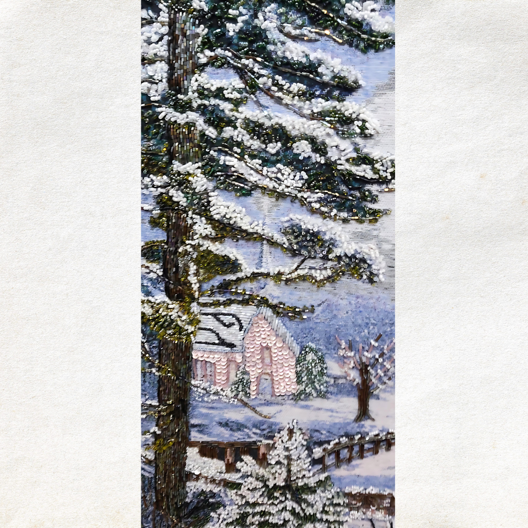 Handcrafted Beaded Winter Scene Canvas Art - 88 x 61 cm