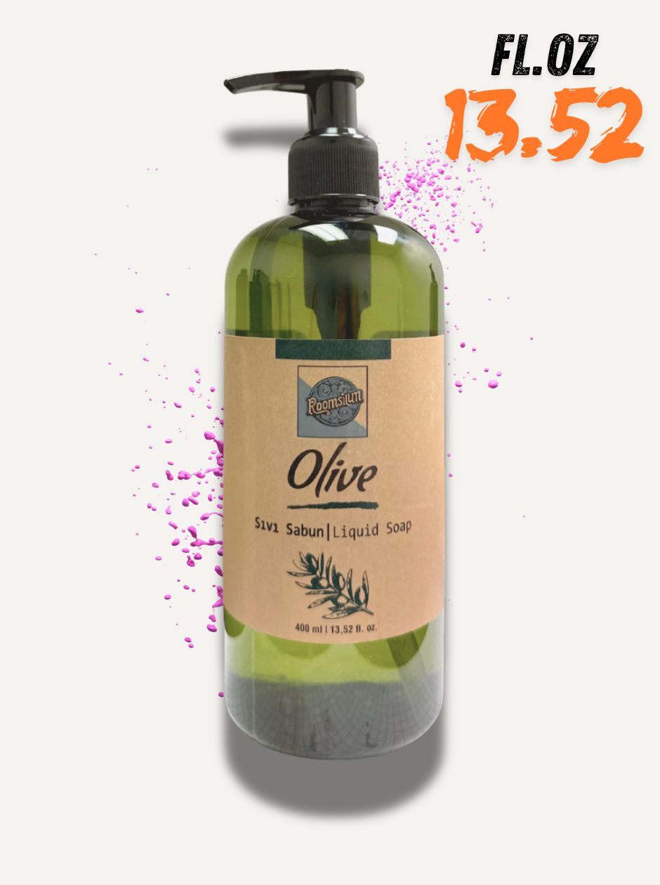 Roomsium Olive Essence Liquid Soap – 13.52 Fl Oz Refillable Dispenser with Mounting Kit