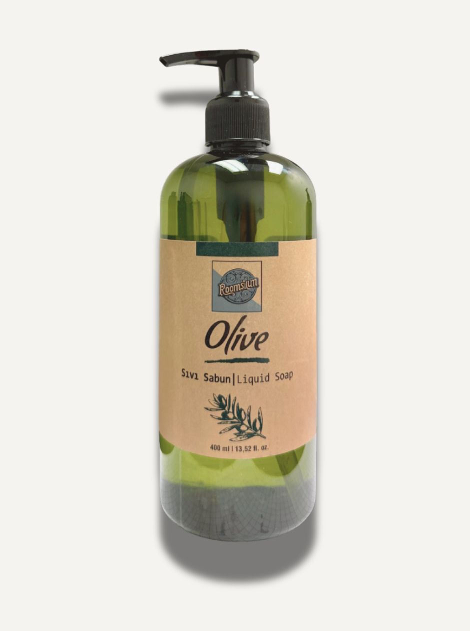 Roomsium Olive Essence Liquid Soap – 13.52 Fl Oz Refillable Dispenser with Mounting Kit