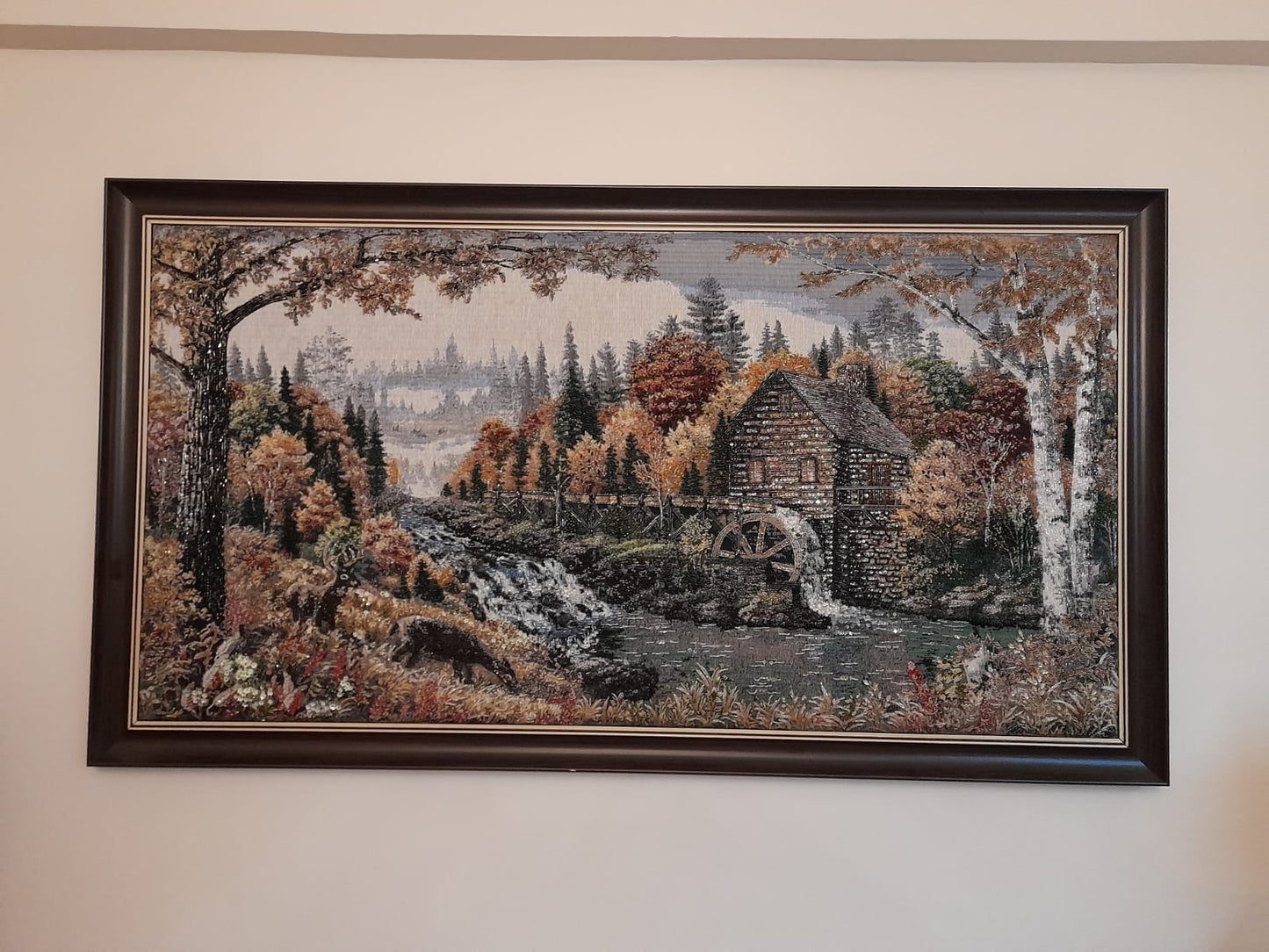 Rustic Serenity: Handcrafted Watermill Tapestry