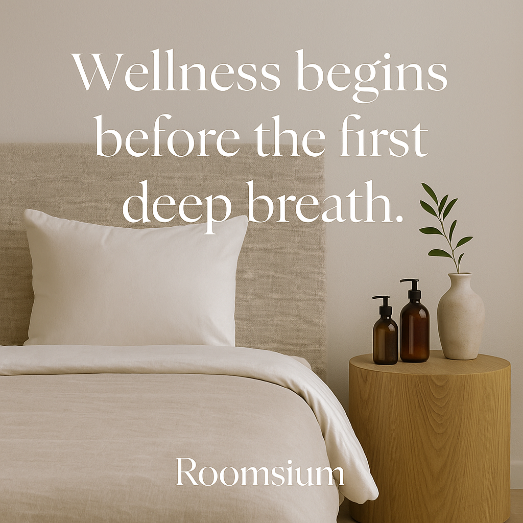 A minimalist bedroom styled for wellness, featuring soft natural light, neutral tones, and calming textures that create a peaceful atmosphere.