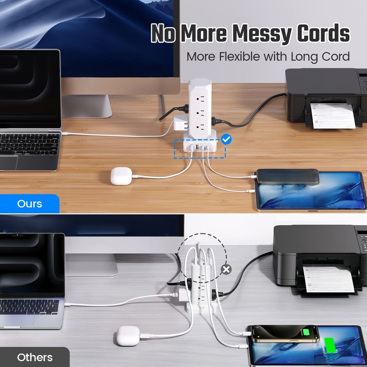 SUPERDANNY 12-Outlet Power Strip Tower with USB & Surge Protection – 35W Fast Charging Station