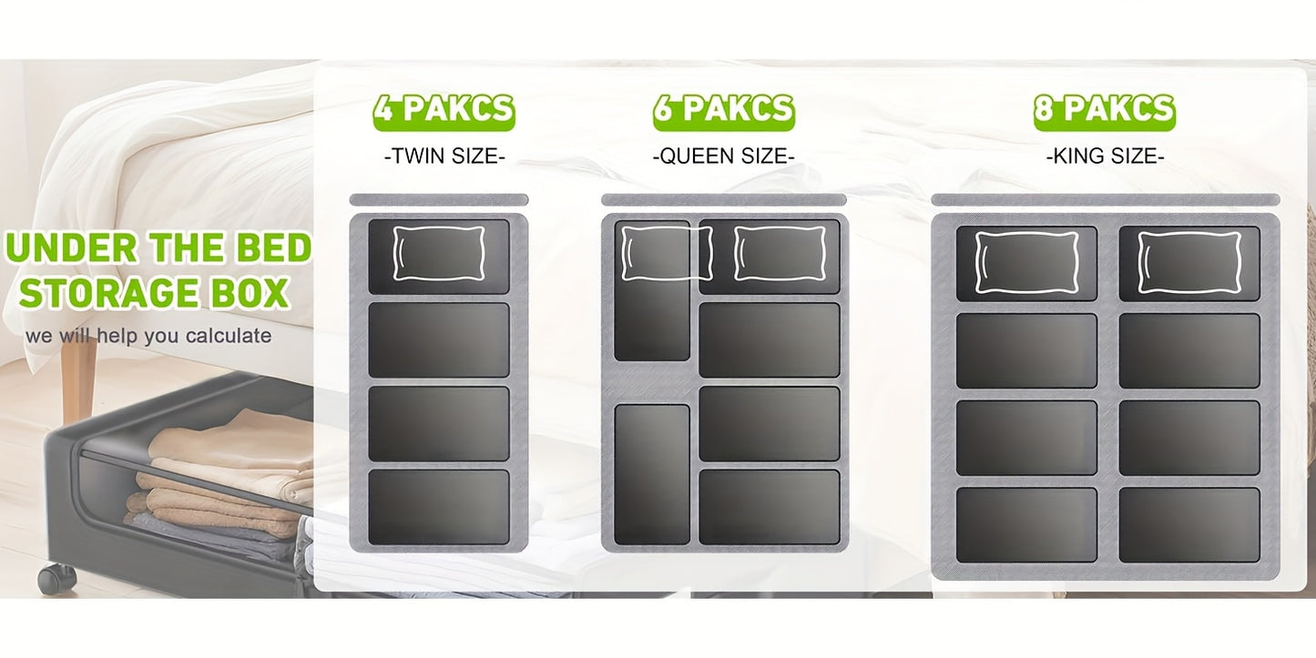 2-Pack Under Bed Storage with Wheels – 60L Each