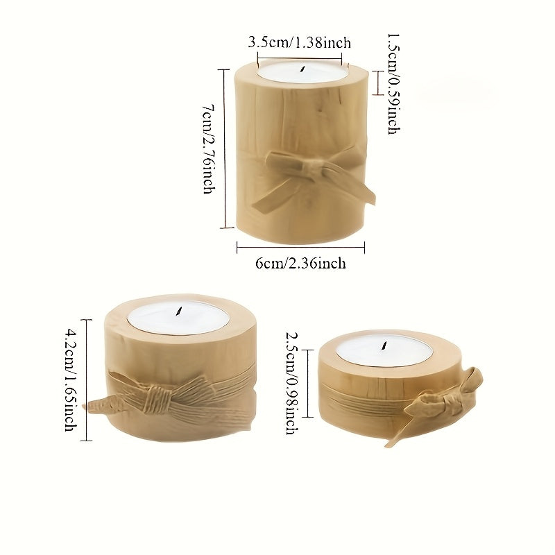 3-Piece Wooden Decorative Holder Set – Rustic Candle Holder or Planter Display