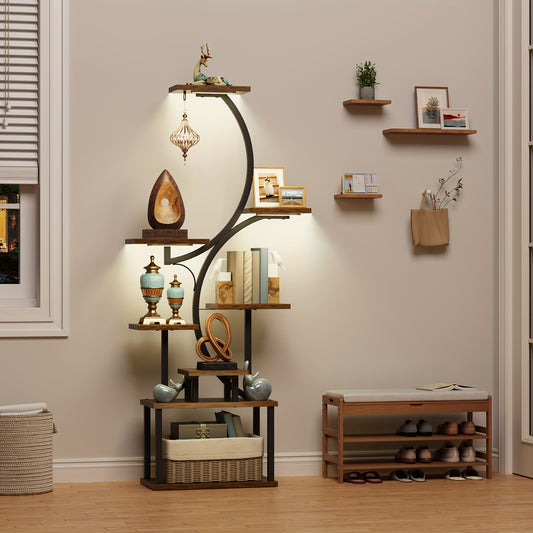8-Tier Bookshelf with Lights – Metal & Wood Display Unit