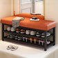 Modern Entrance Shoe Changing Stool with Storage Rack – Metal Frame Organizer with Soft Cushion