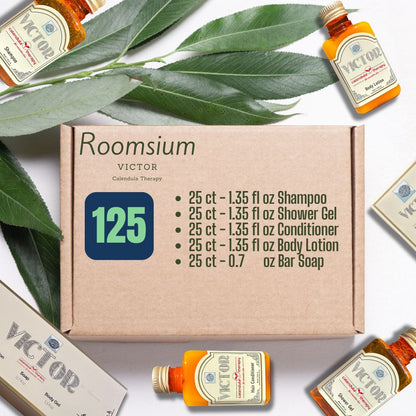 Roomsium Victor Collection – Calendula Therapy Guest Amenities Set (125, 250, 500 Pieces) Made in Turkey
