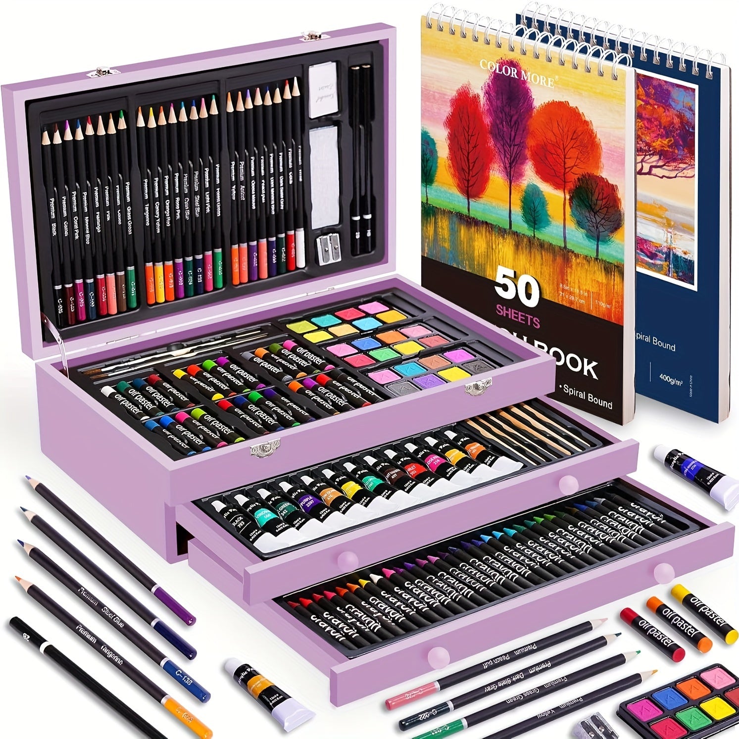 175-Piece Deluxe Art Set in Wooden Case – Complete Art Kit - Roomsium