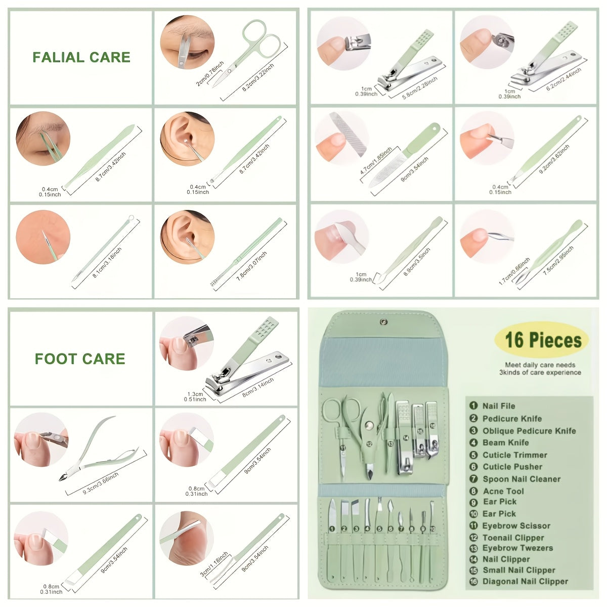 16 Piece Stainless Steel Nail Clipper Set – Travel Grooming Kit