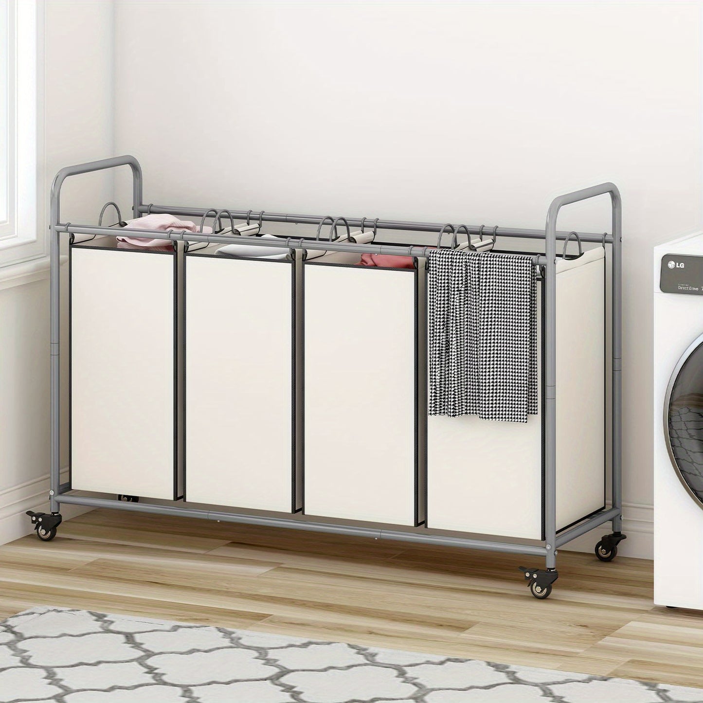 4-Bag Sorter Laundry Hamper Cart with Heavy-Duty Rolling Wheels