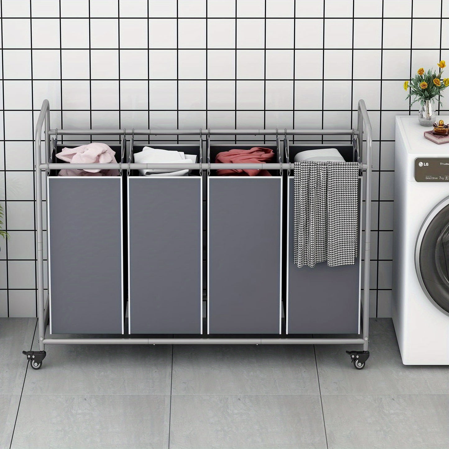 4-Bag Sorter Laundry Hamper Cart with Heavy-Duty Rolling Wheels