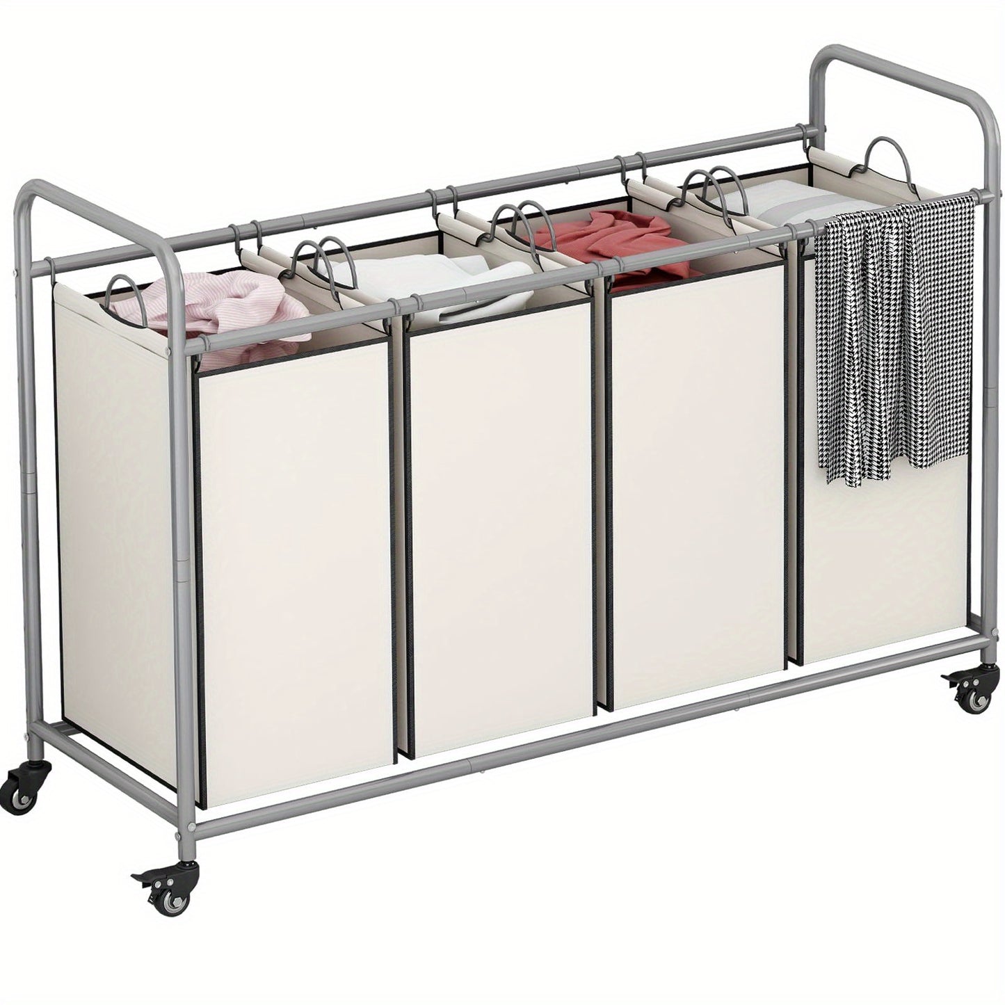 4-Bag Sorter Laundry Hamper Cart with Heavy-Duty Rolling Wheels