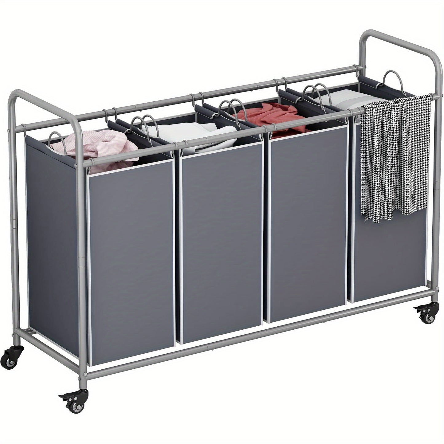4-Bag Sorter Laundry Hamper Cart with Heavy-Duty Rolling Wheels