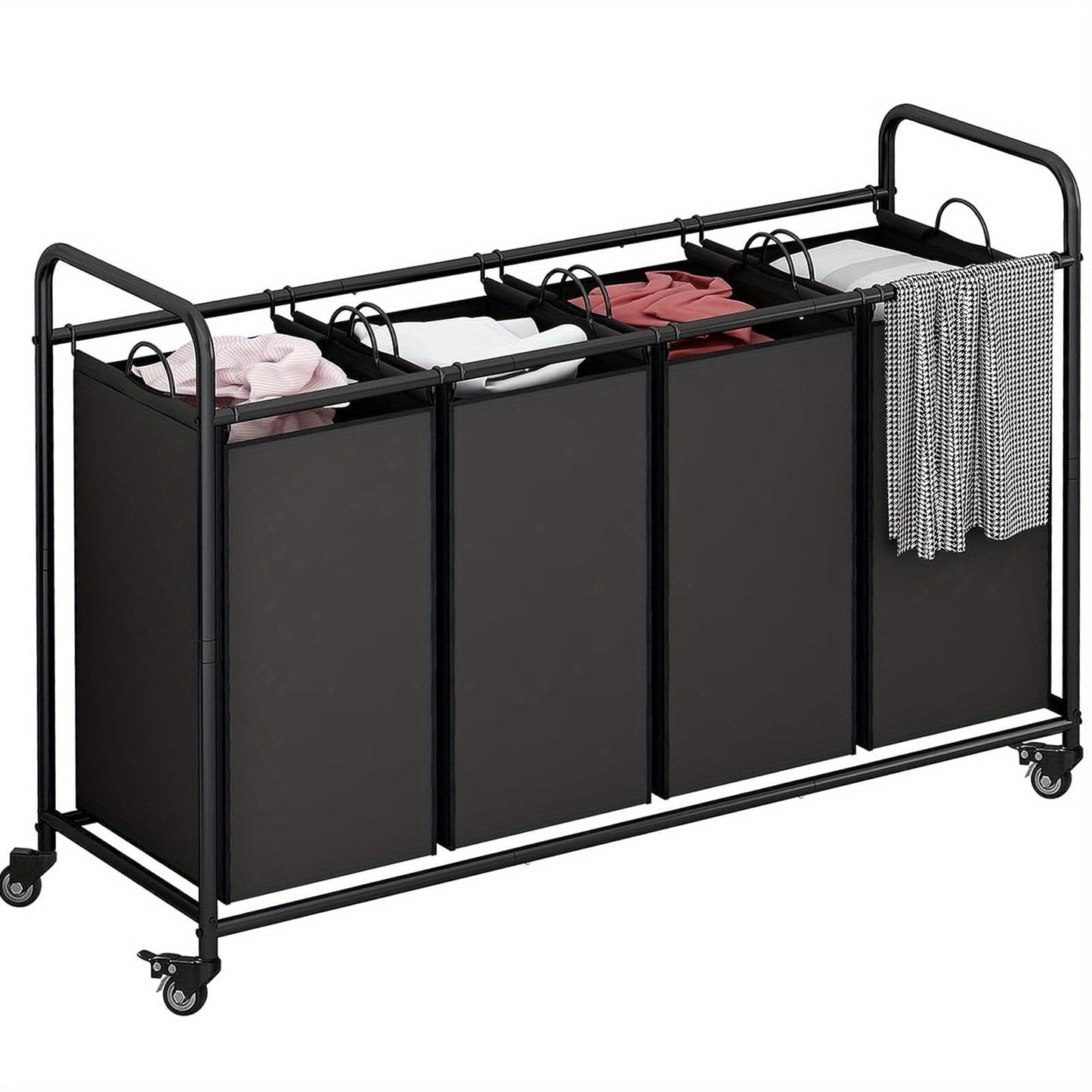 4-Bag Sorter Laundry Hamper Cart with Heavy-Duty Rolling Wheels